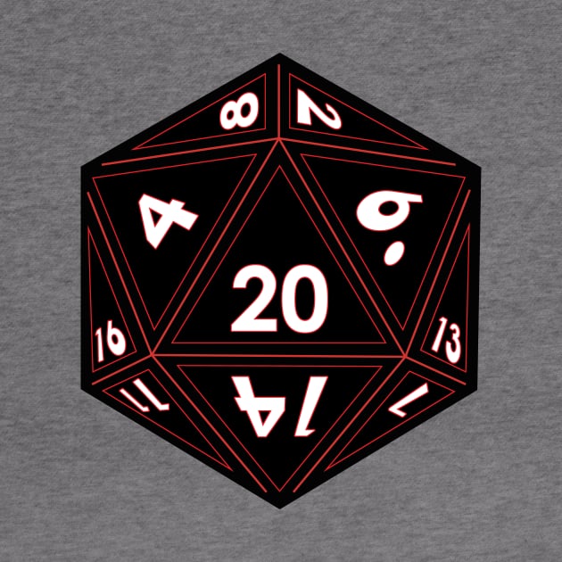 Black D20 Dice (Red Outline) Full Size by Stupid Coffee Designs